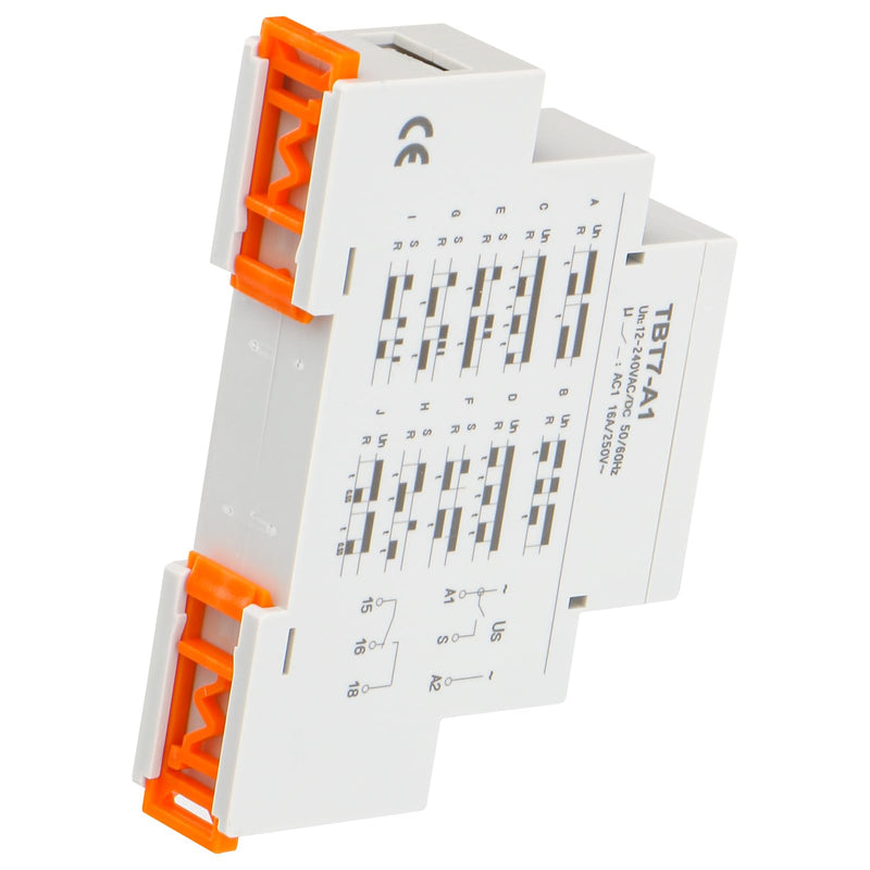 Baomain Multi-Function Time Relay, 16A SPDT 10-Functions, DIN Rail Mounting Timer Relay TBT7-A1 (1-SPDT, 12-240VAC/DC)