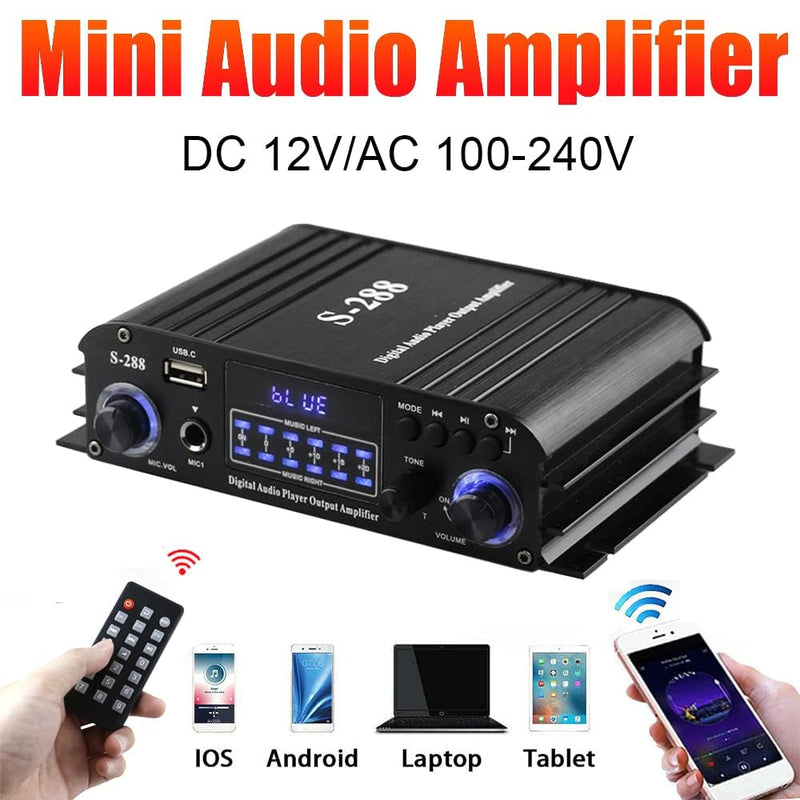 4 Channel Bluetooth 5.0 Home Audio Amplifier, 50Wx4, Max 1200W HiFi Stereo Power Amplifier USB, SD, FM Class D Speaker Amp for Home Theater Karaoke, with Power Adapter & Remote Control 4.0 CH With FM