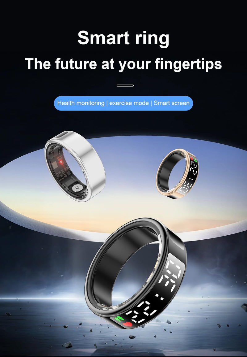 Smart Ring with LED Display, Smart Ring Fitness Tracker, IP68 Waterproof Fitness & Sleep Tracker for Women & Men with Charging Case, APP for iOS for Android, Silver #12