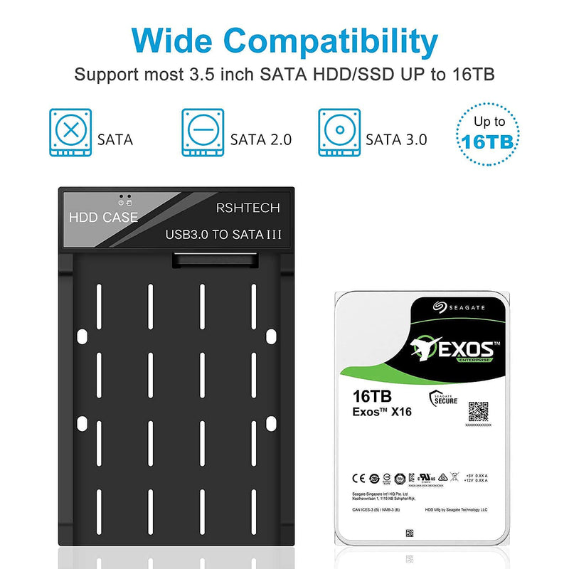 RSHTECH 3.5inch USB 3.0 to SATA External Hard Drive Enclosure+ USB 3.0 Active Extension Cable 32 Feet with 5V 2A Power Adapter