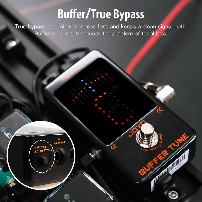 JOYO Buffer Tuner Pedal Built-in Buffer with Accurate Tuning and LED Screen for Electric Bass Guitar Effects (Buffer Tune JF-19) Buffer,Tuner Black