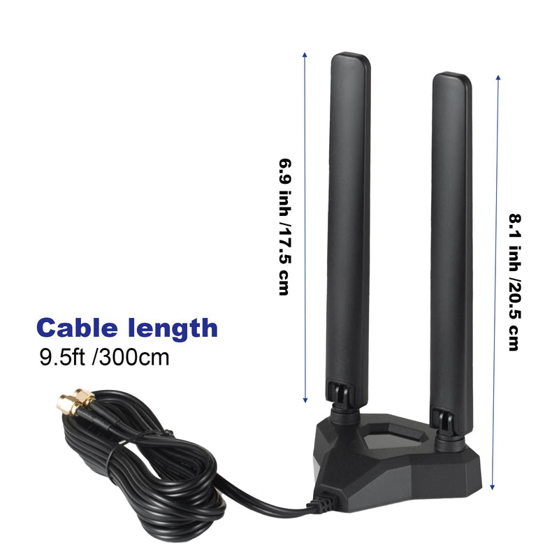 Tri-Band WiFi 6E Antenna 2.4GHz, 5GHz & 6GHz Magnetic Base Antenna for PC Desktop Computer & Gaming Motherboards WiFi Router Bluetooth Card