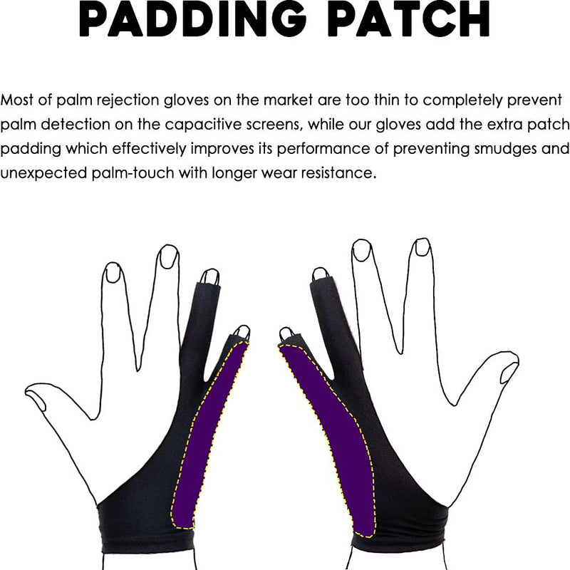 AKX Artist Glove Large - 2 Pack Palm Rejection Drawing Glove for Graphic Tablet, iPad - Smudge Guard, 2 Finger, Elastic Lycra, Fingerless Glove, Good for Left and Right Hand, Black | AK-020 L 2 Finger, Black
