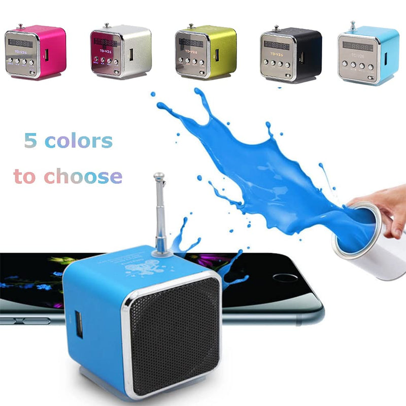 Yoidesu TD-V26 Portable Mini Speaker Music Player FM Radio Battery Powered Mini Digital Display Screen Speaker Music Player for Computer&Cell Phone Support TF Card and U Disk (Blue)