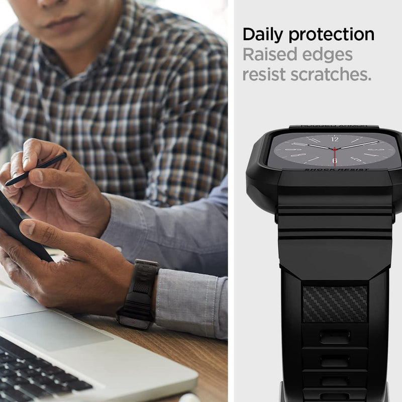 Spigen Rugged Armor Pro Designed for Apple Watch Case with Band Series SE3/9/8/SE2/7/6/SE/5/4 45mm/44mm Protective TPU Cover with Strap - Black (Pack of 2) Apple Watch 44/45mm (Pack of 2)