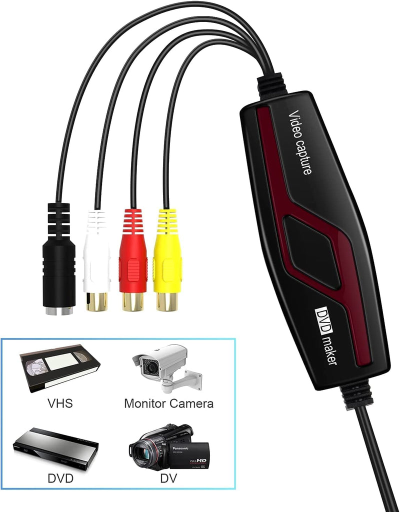 VHS to Digital Converter,Video Capture Card Device,VHS VCR Hi8 Mini DV to Mac Digital Converter,RCA to USB Video Converter for PC TV Tape Player Camcorder,MAC Windows Vista Compatible