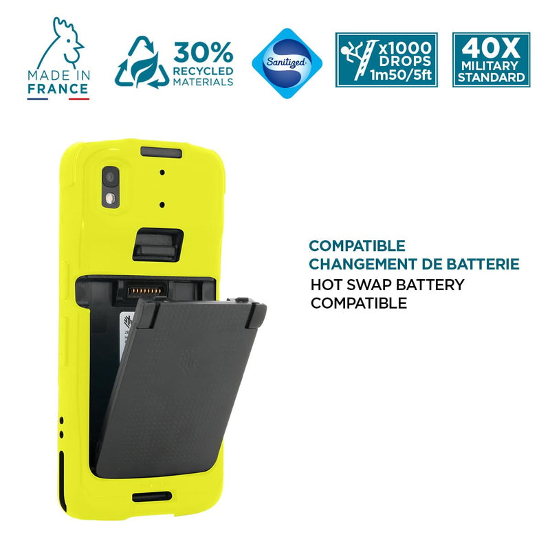 Mobilis Rugged Case for Zebra TC22 TC27 Mobile Computer with Handstrap, Reinforced Protective Cover, Military Grade Shockproof, Compatible with Charging Accessories, Recycled Materials, Neon Yellow