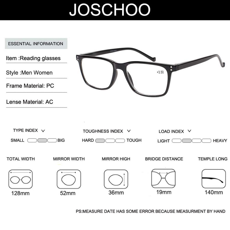 JOSCHOO 5 Pack Reading Glasses Men Women Spring Hinges Comfortable Glasses for Reading (5 Mix, 2.5)Medium 5 Mix 2.5 x