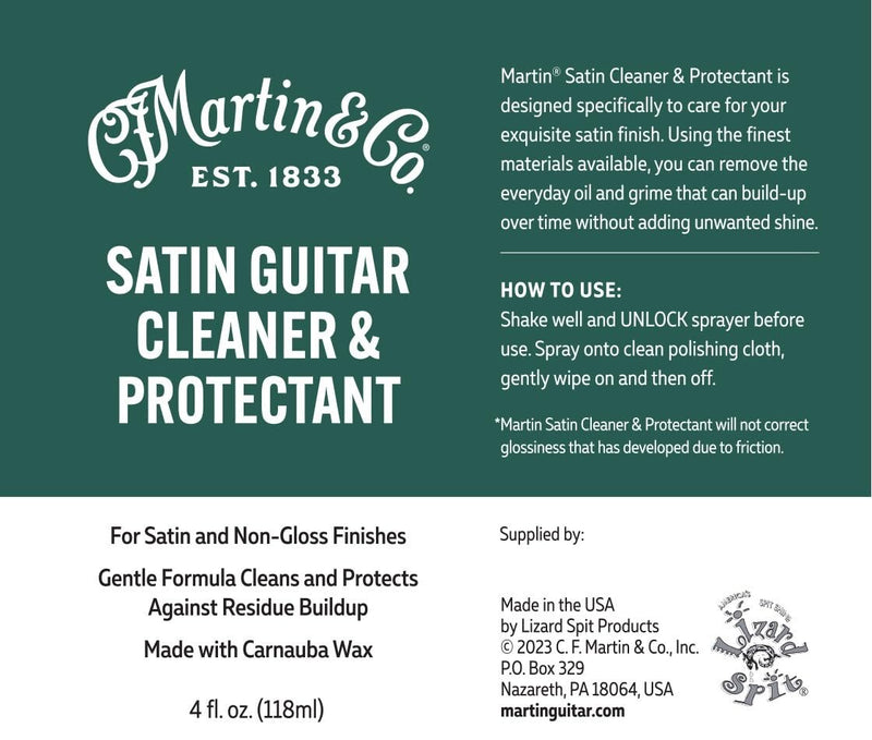 [AUSTRALIA] - Martin Satin Guitar Cleaner & Protectant – 4 oz Spray Bottle | Cleans and Protects Without Added Shine | Made with Carnauba Wax for Satin Finishes 