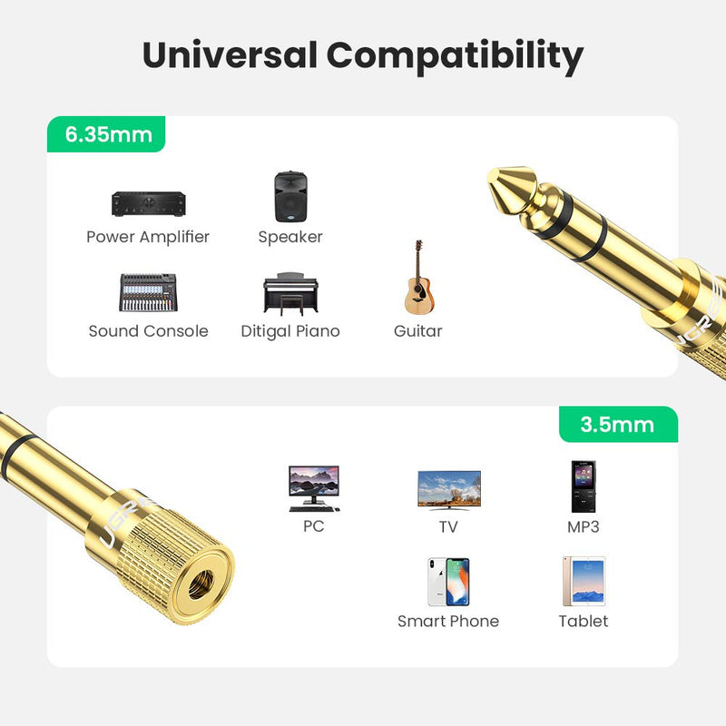 UGREEN 6.35mm 1/4 inch Male to 3.5mm 1/8 inch Female Stereo Headphone Adapter Audio Jack Plug Gold Plated for Speaker Headphone Guitar Digital Piano Amp, 2 Pack