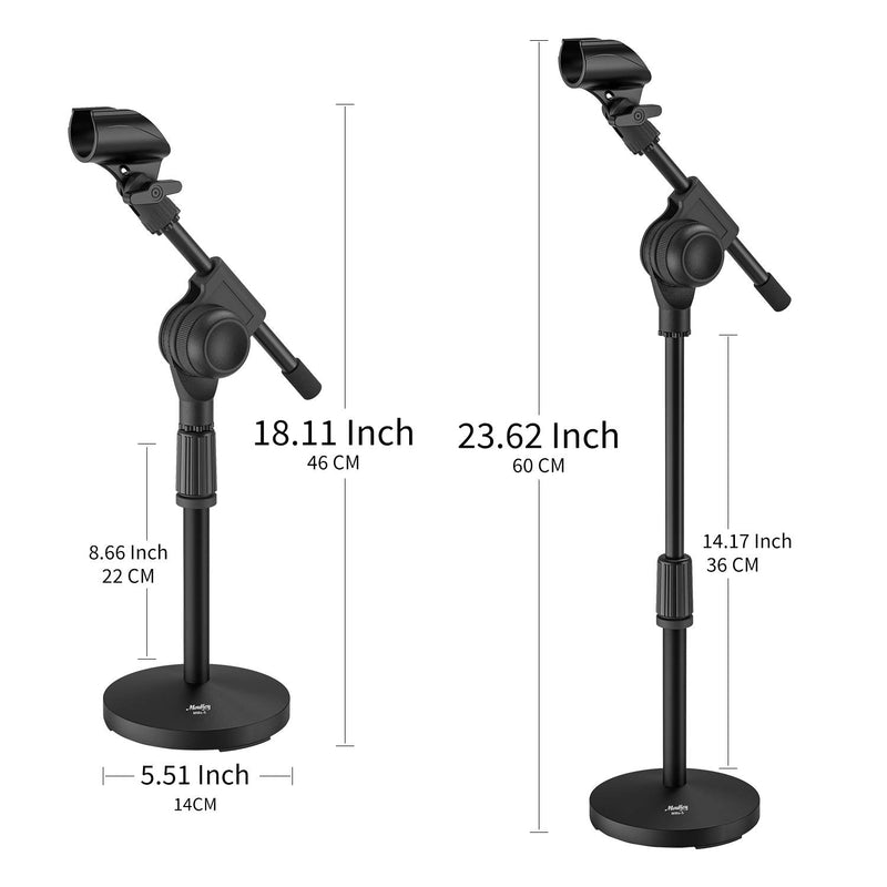 Moukey Mic Stand Desk Adjustable Tabletop Microphone Stand with Non-Slip Mic Clip, Short Table Mic Stand with Gear Fixing, Boom Arm, 3/8" and 5/8" Adapter, MMs-5