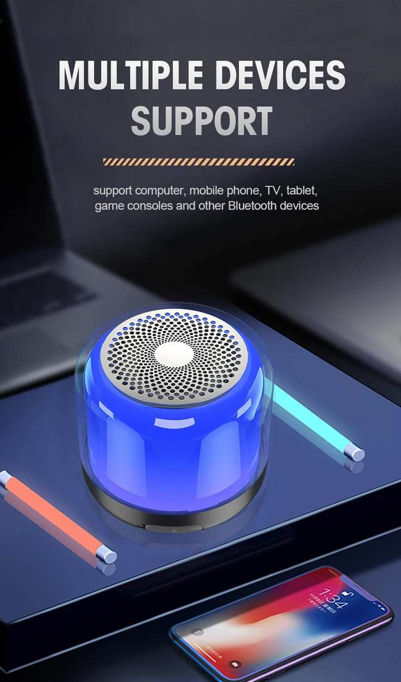 Portable Bluetooth Speakers with Colorful Lights, Loud Sound, Small Bluetooth Speaker with Wireless Stereo Pairing, HiFi Sound, Long Playtime,for Shower,Home,Outdoor-W