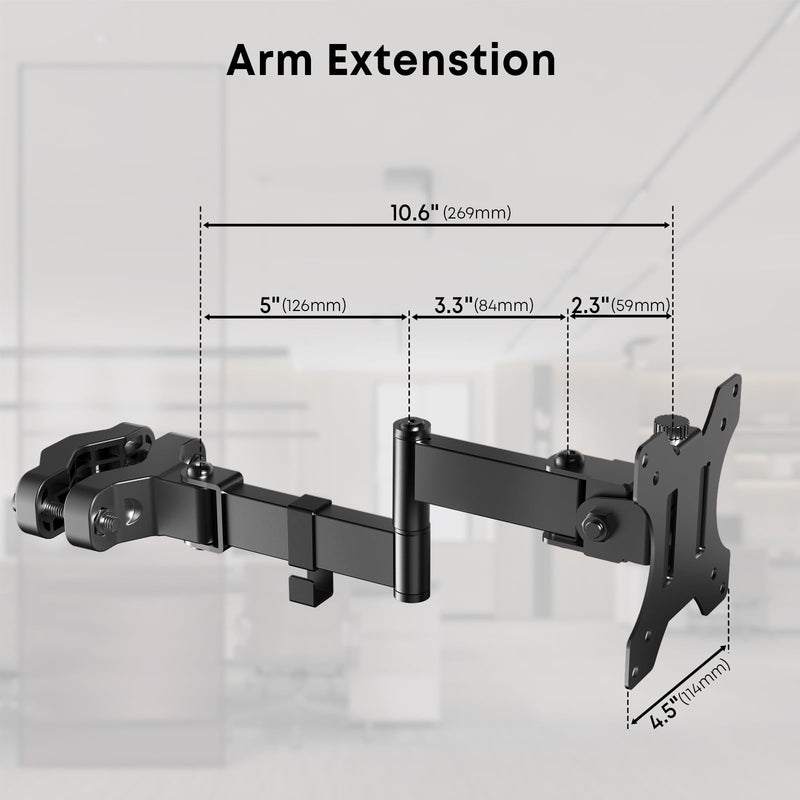 Pole Mount Monitor Arm for 17-32" Screens,17.6 lbs, VESA 75/100mm | Easy Clamp-on VESA Mount , Perfect Solution When Wall or Desk Mounting Isn't Possible, Black