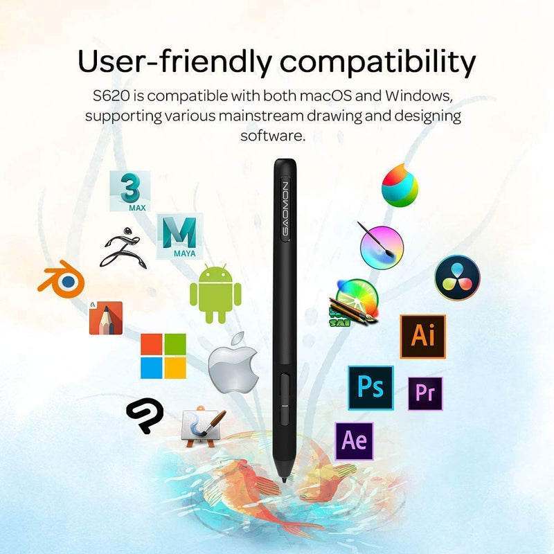 GAOMON S620 Pen Tablet & 20 Pen NIBS- Graphics Drawing Tablet for Digital Drawing/ 2D 3D Animation/Annotating Signing/Online Tutoring