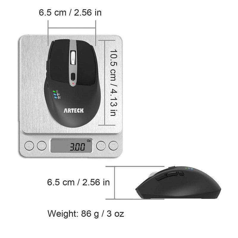 Arteck Multi-Device Wireless Bluetooth Mouse with Nano USB Receiver Ergonomic Right Hand Silent Clicking for Computer Desktop PC Laptop Mac iPad and Windows 10/8 iPad OS Build in Rechargeable Battery Black