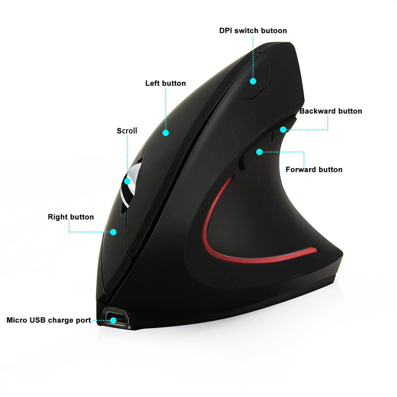 FIRSTMEMORY Wireless Vertical Mouse, Wireless Ergonomic Vertical Mouse, 2.4G High Precision Optical Mice 800/1200/1600DPI for PC Laptop Desktop Mac (Ergonomic Mouse-Rechargeable) Ergonomic Mouse-Rechargeable