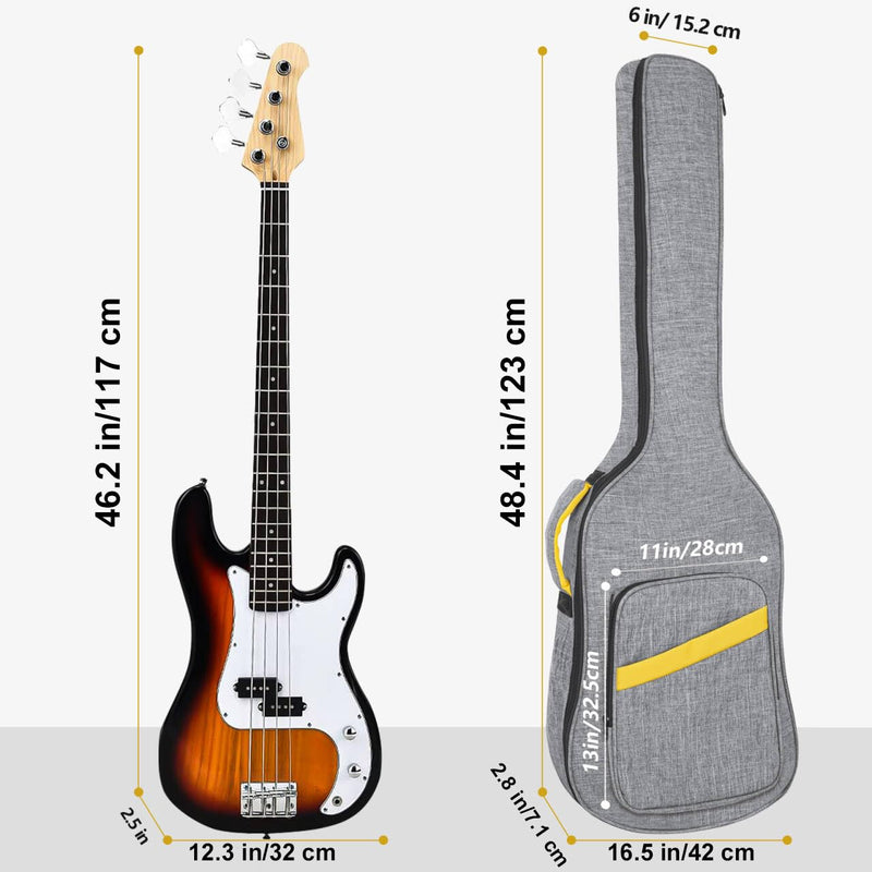 LETSROCK Bass Guitar Case, Bass Guitar Gig Bag 0.4 Inch waterproof Thick Padding Backpack Soft Bass Case Dual Adjustable Shoulder Strap Pocket & Neck Strap Gray Bass Bag