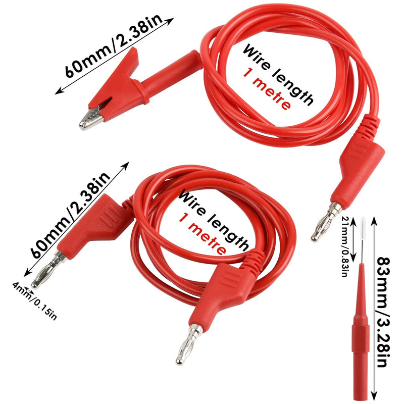 Multimeter Test Leads Set 4mm, 2pcs Banana Plug to Crocodile Clips Electrical Alligator Test Leads, 2pcs Double Ended Banana Plug 1m Test Lead with 2 Probes for Digital Multimeter 1000V 15A Red+Black