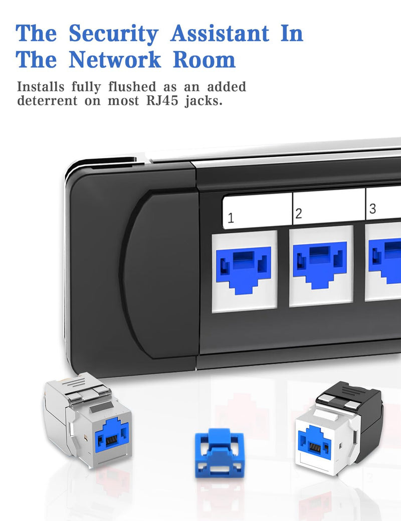 100Pcs RJ45 Port Lock with 10 Keys, ZoeRax Locking RJ45 Port/Dust Blocker, RJ45 Dust Cover Cap Female Port Plugs Protector (Blue) 100 Pack Blue