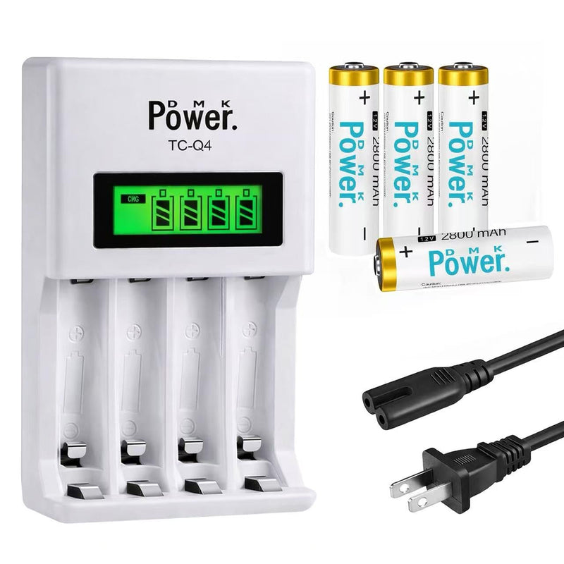 TC-Q4 Smart Quick LCD Charger Set for Photography & Video: Powers Speedlite Flash, Triggers, LED Lights, Camera Grips. 4x Pre-charged AA HR6 2800mAh Batteries & 4-Slot Fast Charger w 100cm/40‘’ Cable AA WHITE 2800MAH (4 PIECES) AND TC-Q4 CHARGER