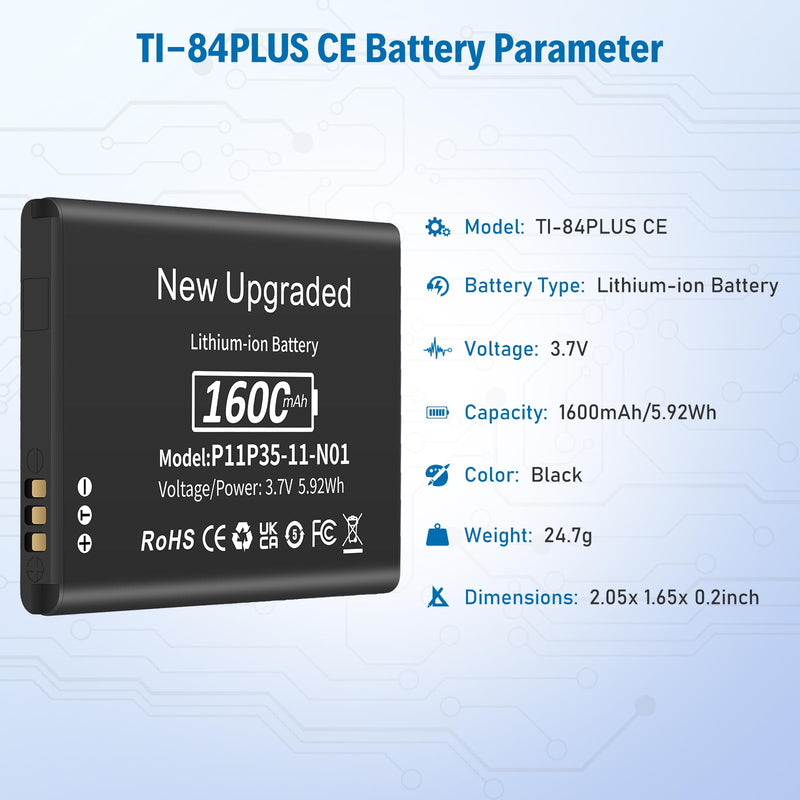 1600mAh 3.7V TI-84 Plus CE Battery, 2025 New Upgraded Lithium-ion Battery Replacement for Texas Instruments TI-84 Plus CE TI Nspire CX II - TI Nspire CX II CAS - Part No P11P35-11-N01, with Tools