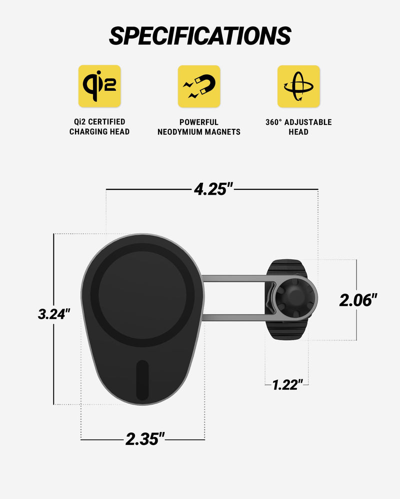 Scosche MagicMount Charge Elite Qi2 15W Wireless Magnetic Phone Holder for Car Dash, Vent & Tesla Display, Fast Charging MagSafe Car Mount Charger Compatible with MagSafe iPhone & Samsung Galaxy S25