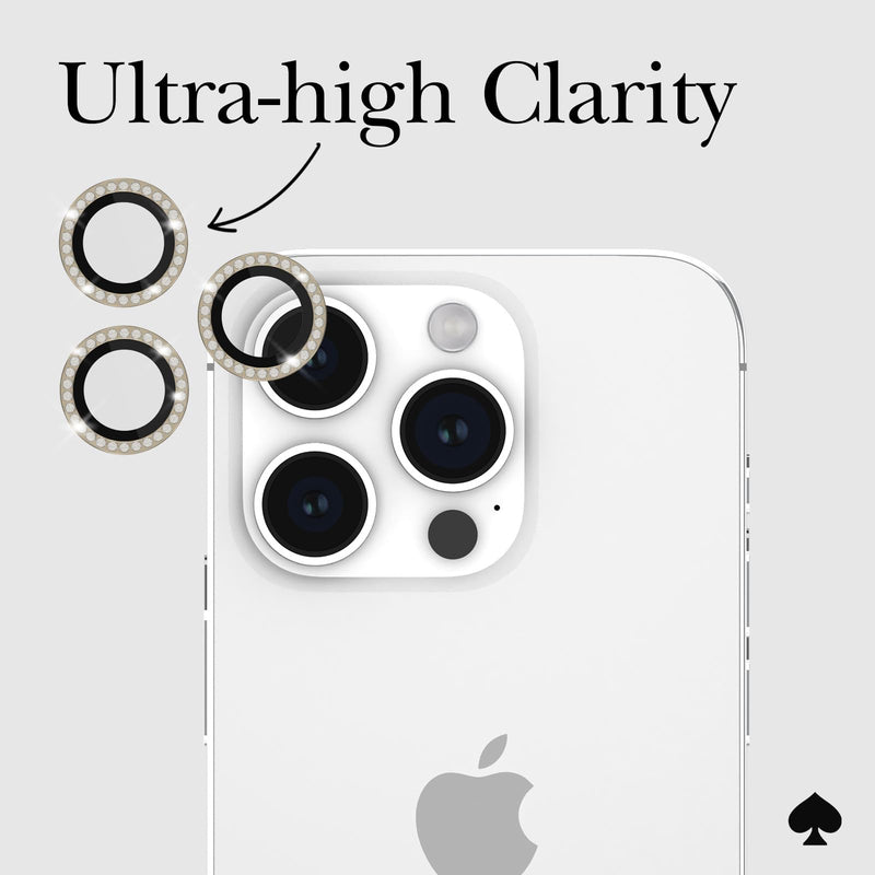 Kate Spade New York iPhone 15 Pro/iPhone 15 Pro Max Camera Lens Protector with Aluminum Rings - Crystal