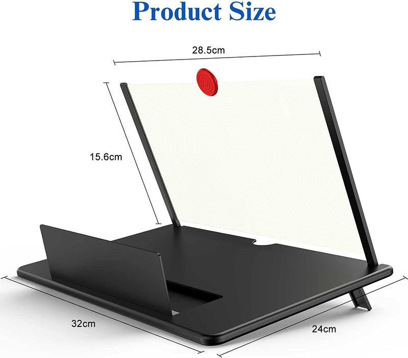 16" Screen Magnifier for Cell Phone -3D Magnifying Projector Screen Enlarger Expander for Movies, Videos, and Gaming – Foldable Phone Stand with Screen Amplifier – Compatible with All Smartphones Black-16inch