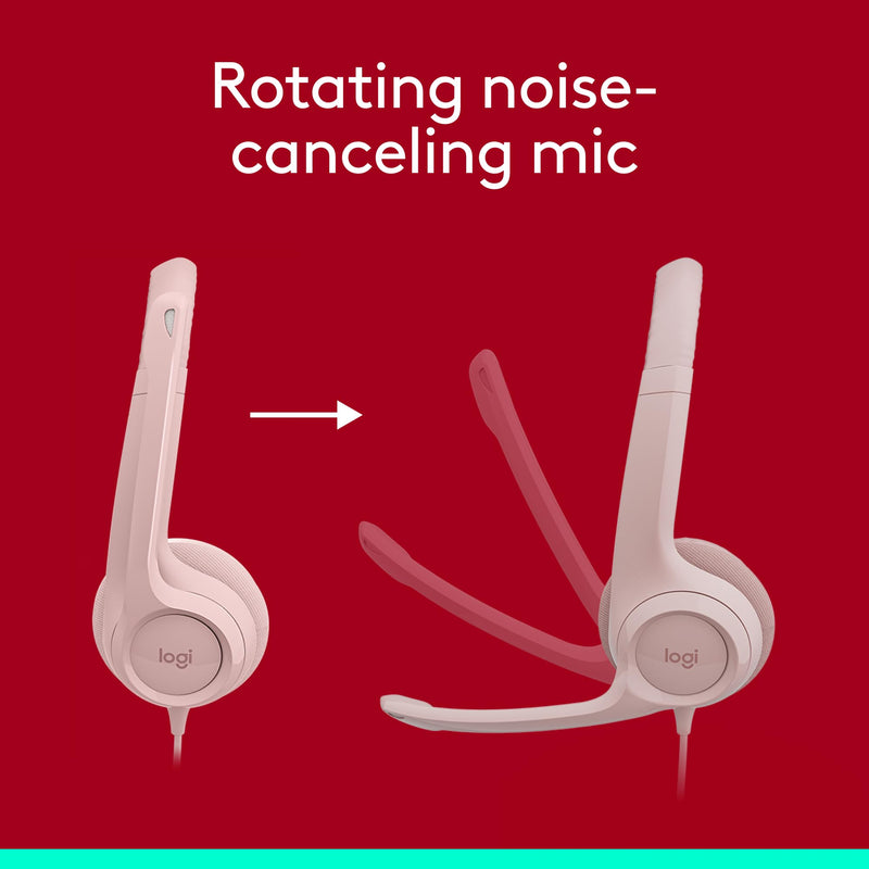 [AUSTRALIA] - Logitech H390 Wired Headset for PC/Laptop, Stereo Headphones with Noise Cancelling Microphone, USB-A, in-Line Controls, Works with Chromebook - Rose 1 Pack 