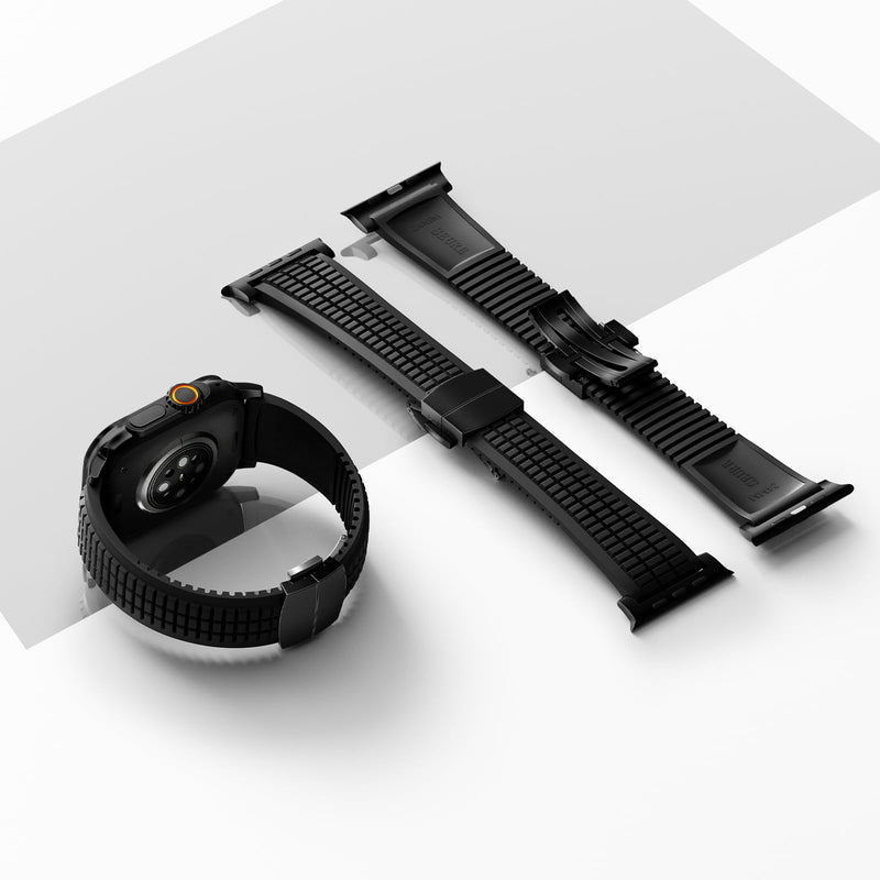 Luxury Rugged Silicone Strap Compatible with Apple Watch Ultra 3 2 Bands for Men 49mm 46mm 45mm 44mm,FKM Rubber Band with Metal Connector for iWatch Series 11 10 9 8 7 6 5 4 3 2 1 SE