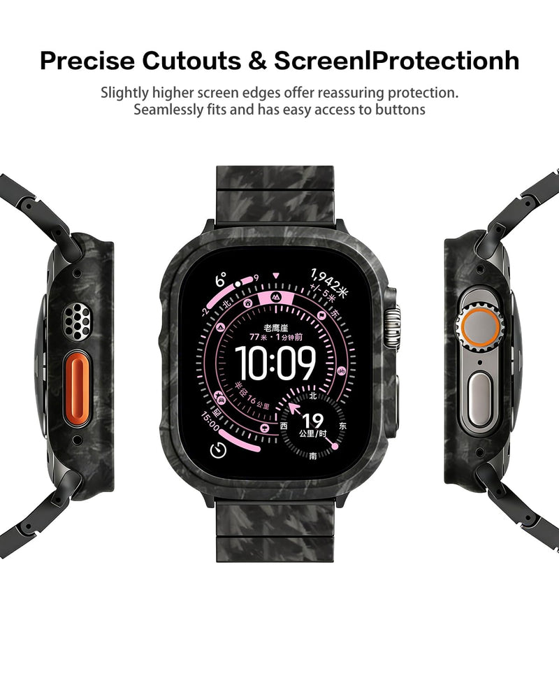Carbon Fiber Case for Apple Watch Ultra 3/2/1 Case, Exquisite Minimalist Slim Apple Watch Ultra Case 49mm - Aramid Fiber Made, Black/Grey(Randon Weave)