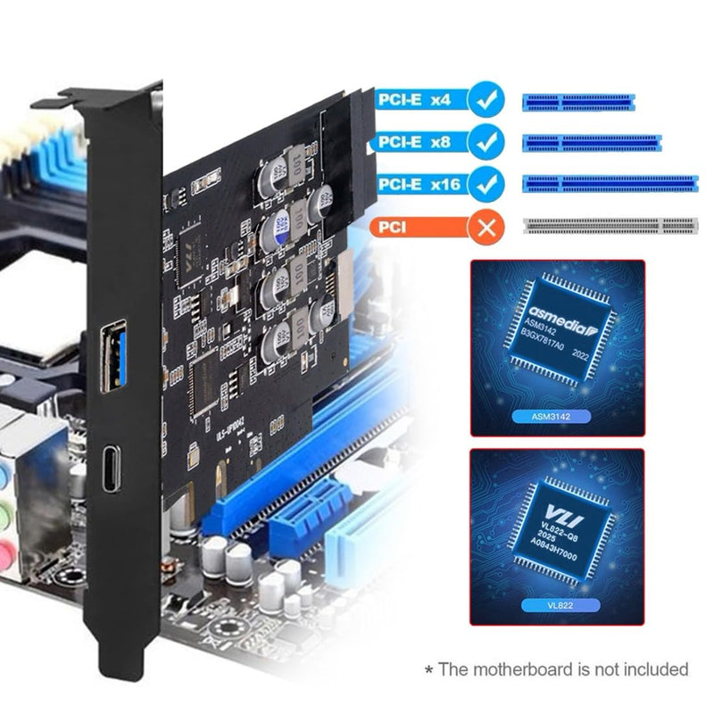 chenyang 4 Port PCI-E 4X to USB A/USB C/USB 3.0 20Pin/USB 3.1 Front Panel Socket USB 3.1 Gen2 PCI Express Expansion Card Adapter with ASM3142 VL822 Dual Chipset 4 Port USB 3.0/USB C/USB 20Pin/USB 3.1
