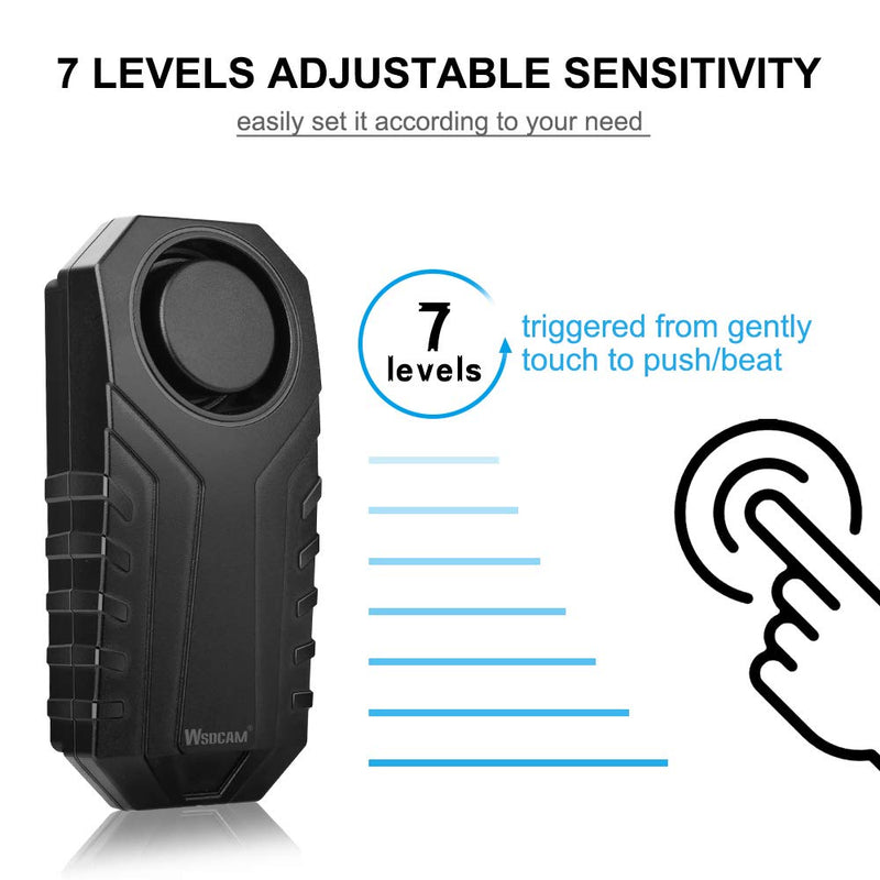 WSDCAM Bike Alarm 2 Pack 113dB Wireless Anti Theft Vibration Motion Sensor Vehicle Security Alarm System Waterproof Motorcycle Alarm Bicycle Alarm with Remote - Black & Blue