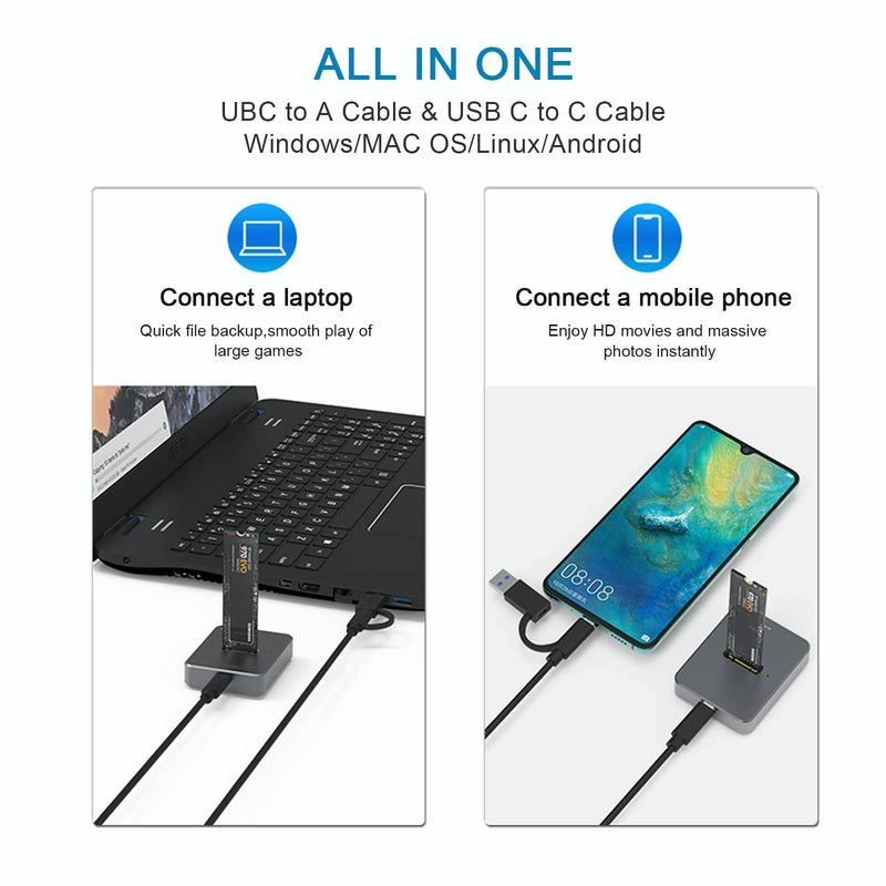 USB C M.2 NVME SATA SSD Enclosure, USB 3.1 Gen 2 10Gbps High Speed M.2 to USB Docking Station, Tool-Free USB C External, Aluminum NVME SSD Reader Adapter for 2230/2242/2260/2280 PGD7413