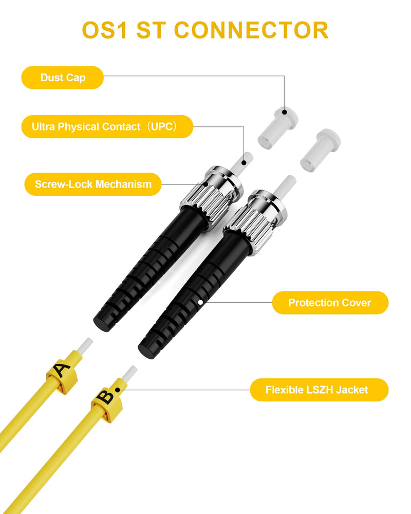 OS1 ST to LC Singlemode Fiber Patch Cable 2M(6FT), 8Pack LC to ST Fiber Patch Cable, Duplex LSZH 9/125µm Jumper Fiber Optic Cord for Media Converters Yellow 2M(6FT) 8 Pack Yellow OS1 LC-ST