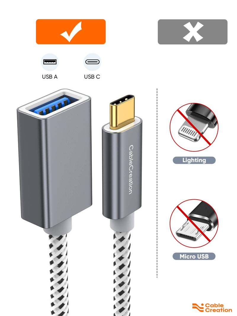USB3.1 USB Female to USB C Adapter 0.5 FT, CableCreation USB C to USB A Female Adapter Cable OTG 5Gbps Data Female USB A to C Male for MacBook Pro Air XPS 15 Galaxy S22 Ultra S21 etc, 0.15m Space Gray