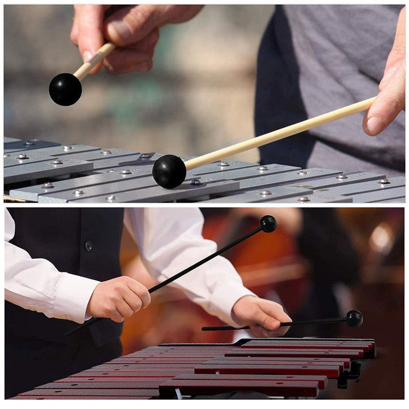 2Pcs 7.28" Long Rubber Head Percussion Mallets Sticks for Xylophone, Glockenspiel, Marimba, Woodblock, Bell Black