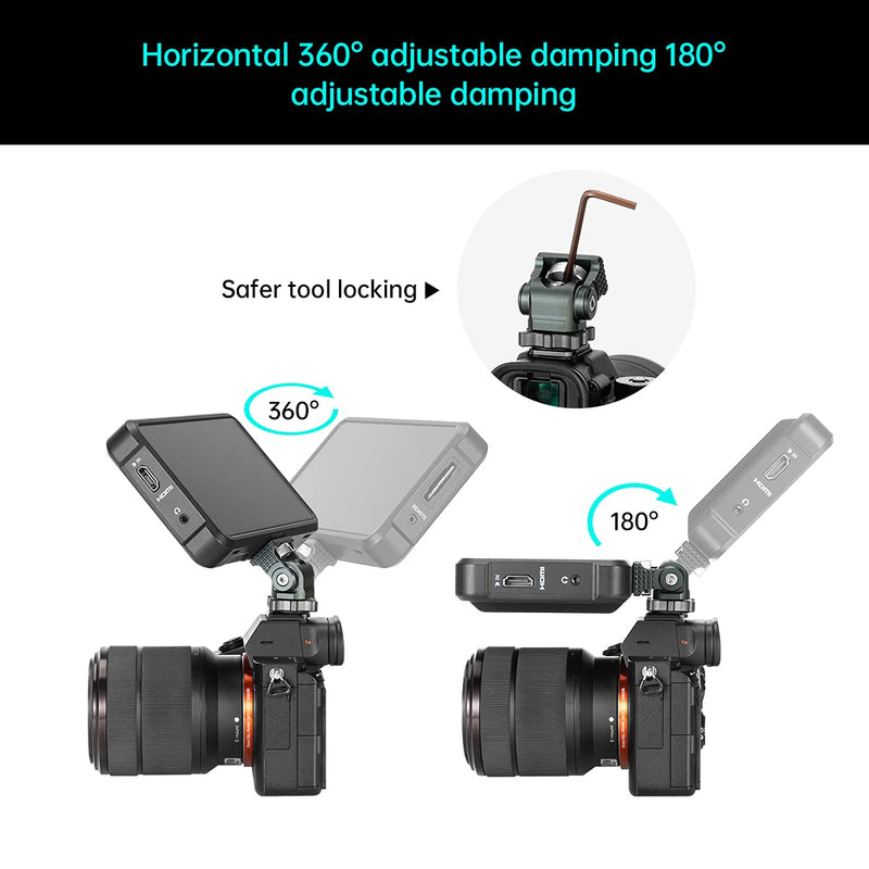 Camera Monitor Mount with Cold Shoe 1/4 Screw for 5" & 7" Monitor, 360°Swivel and 176° Tilt Field Mount Holder for LED Lights, Flash, Microphone, Video Shooting Photography Accessories