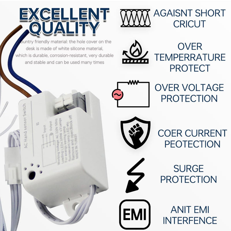 Acmerota Motion Sensor Light Switch, Hand Winch Switch, 2.36 Inch Sensor Switch 10A, AC 220V Air Switch, Touchless Switch, Suitable for Wardrobe, Closet, Storage Cabinet