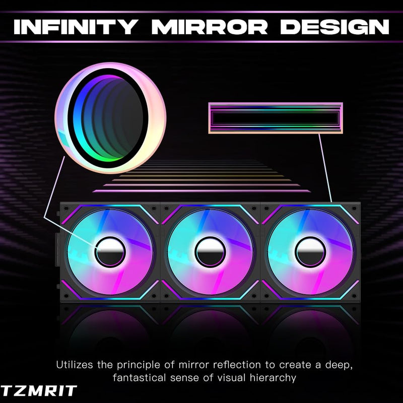 [AUSTRALIA] - TZMRIT Interstellar-V2 Infinity Mirror ARGB PWM Fan 120 mm Black, RGB Fan 120 mm, Triple Pack (Black) Black-V2 