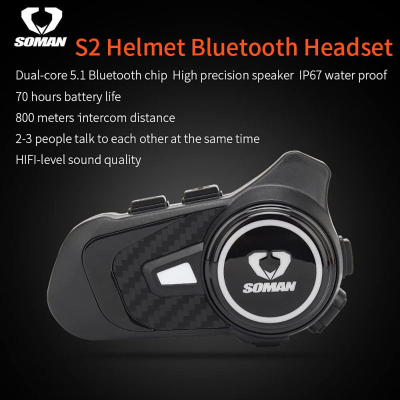 Motorcycle Helmet Bluetooth Intercom 800M Wireless Communication System Waterproof Motorcycle Bluetooth Headset with DPS Reduce Noise for Helmets (1 Pack) 1 Pack