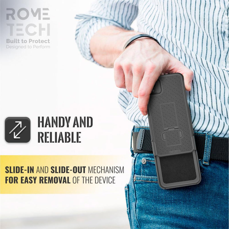 Rome Tech Holster Case with Belt Clip for Apple iPhone 13 6.1" (2021) - Slim Heavy Duty Shell Holster Combo - Rugged Phone Cover with Kickstand Compatible with iPhone 13 - Black