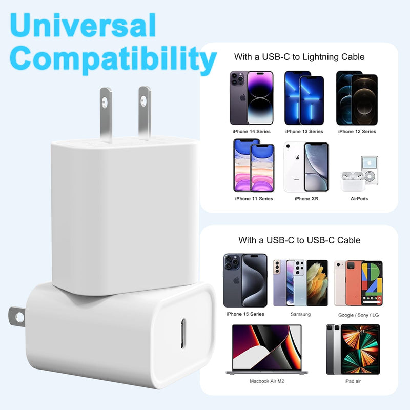 2Pack USB C Charger Block 20W, iGENJUN USB-C Power Adapter - iPhone Charger with Fast Charging Capability, Type C Wall Charger for iPhone 15/15 Plus/15 Pro Max/14 Series, Galaxy, Pixel, Pad - White