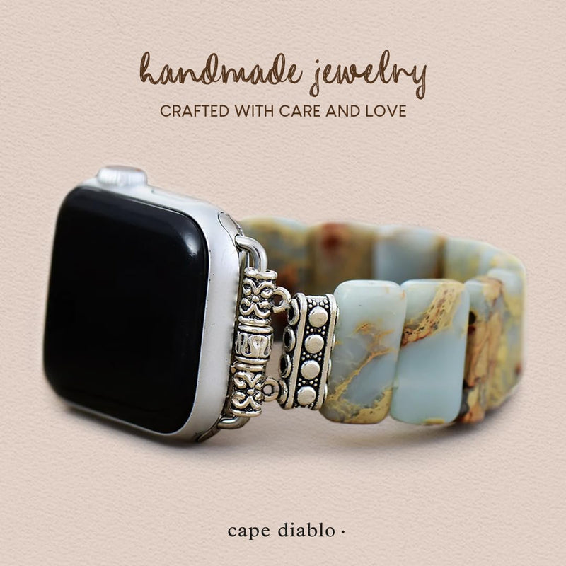 Cape Diablo Smart Watch Band for Women - Handmade Gemstone Strap - Compatible with 38mm-45mm Apple Faces, Earth Tibetan