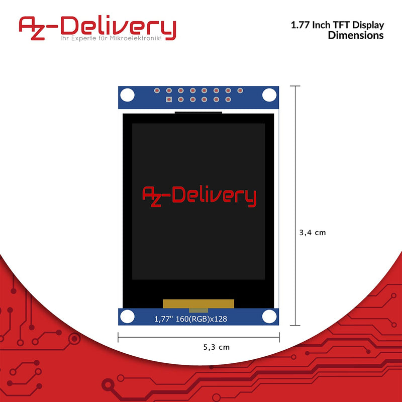 AZDelivery ⭐⭐⭐⭐⭐ SPI 1.77 inch TFT Display 128X160 Pixels 1 x TFT Display