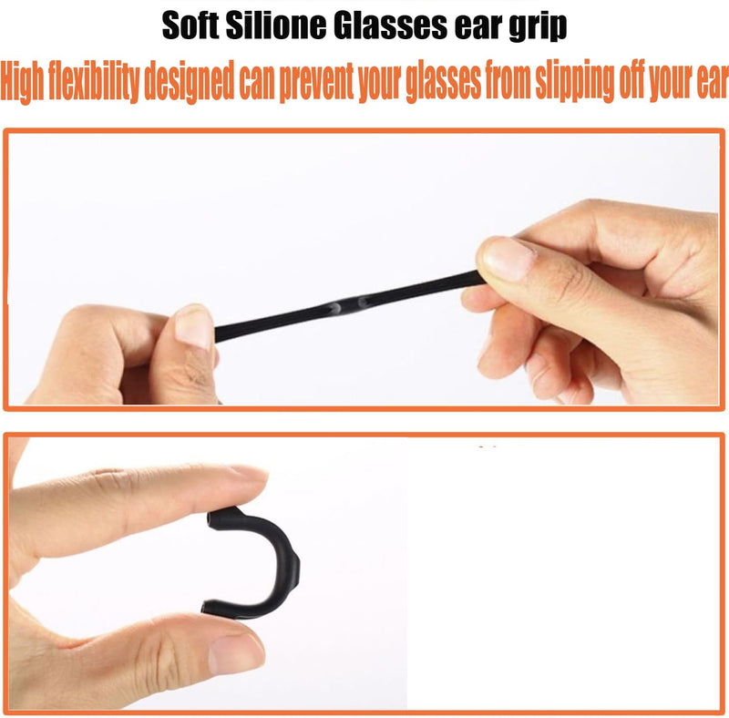 Eyeglass Ear Cushions - Soft Silicone Glasses Ear Grip Temple Tips Eyeglass Pads Anti Slip Eyeglasses Ear Hook Comfort Sport ，7 Pairs (all, Black-2) all L-black