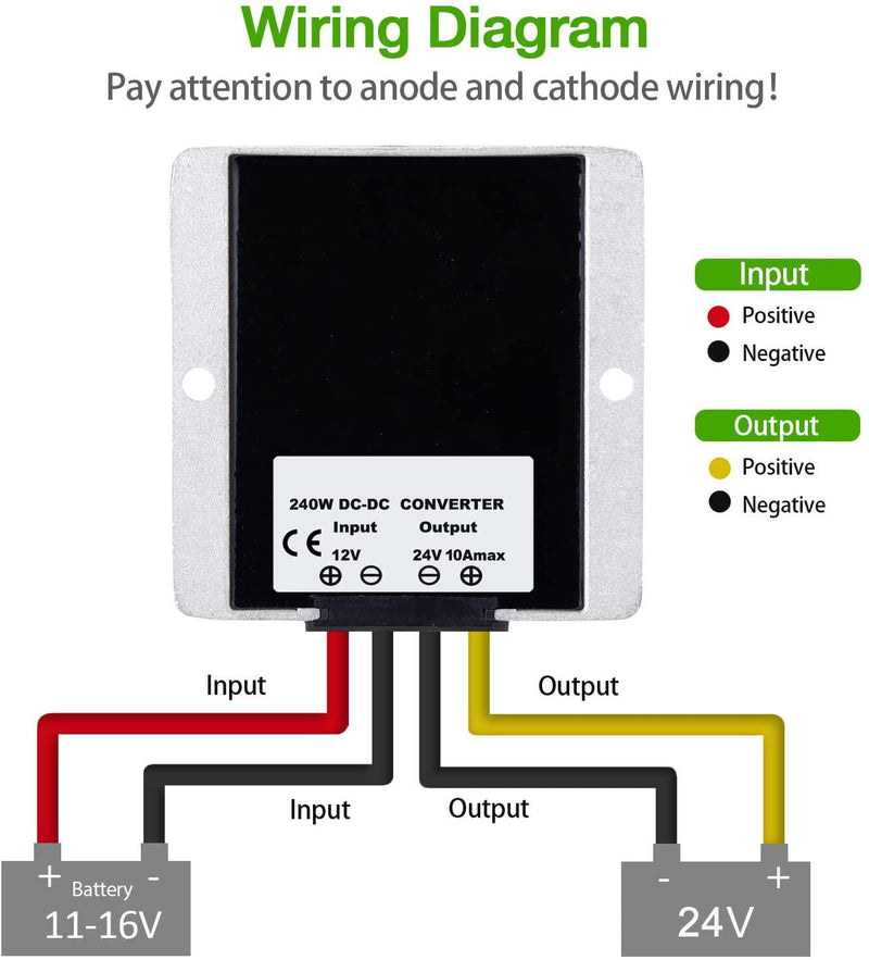 DC Voltage Converter Regulator, DC 12V Step-Up to 24V 10A 240W, Buck Transformer Waterproof 12V to 24V/10A