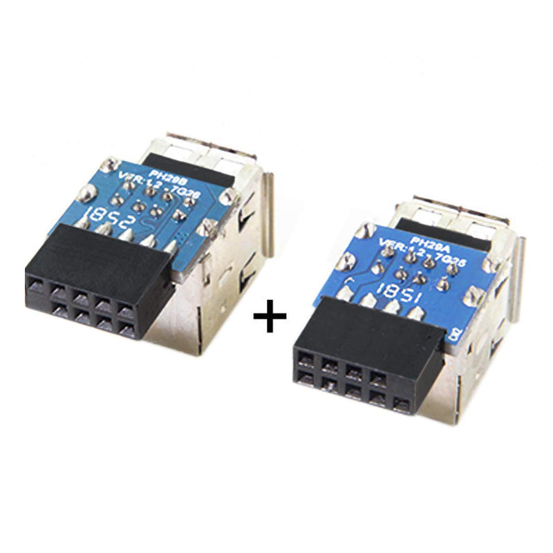 Cablecc 2pcs 9Pin/10Pin Motherboard Female Header to Dual USB 2.0 Female Adapter Vertical Type
