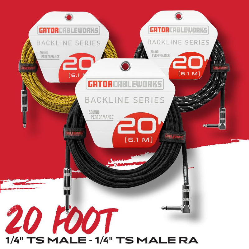 by Gator Cases Backline Series 20 Ft Braided Guitar Instrument Cable, Straight to Right Angle, Black/Grey (GCWB-INS-20RABG) Black / Grey 20 ft.