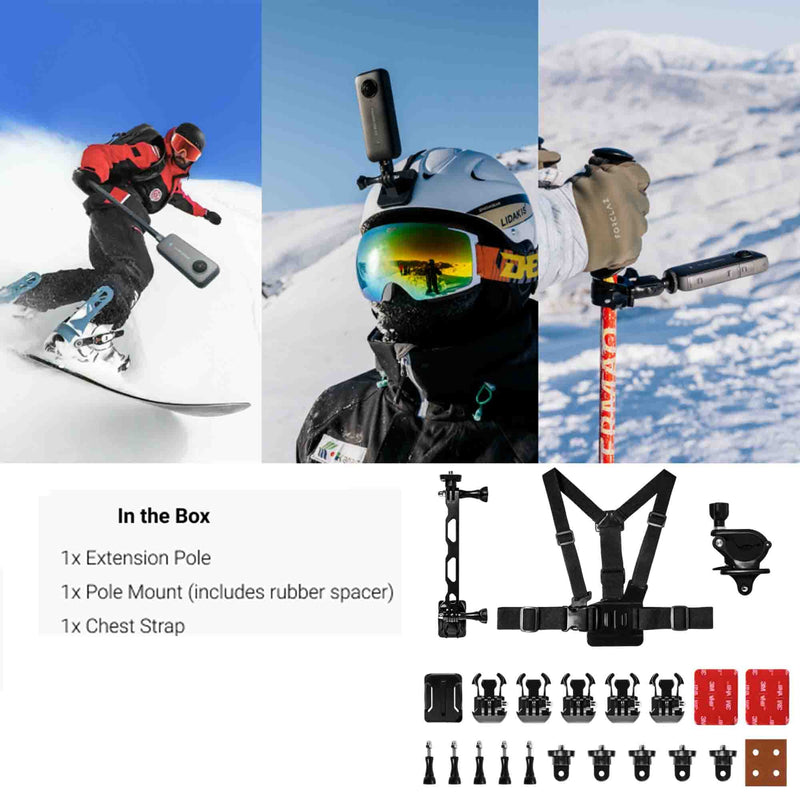 Action Camera Snow Bundle -Complete Snow Kit for Insta360 X4/X3/X2/X | for Insta360 ACE/ACE PRO/ONE R/RS/GO 3//3S/GO 2, DJI OSMO Action 4/3/2 and GoPro 12/11/10/9/MAX (Snow Bundle only) Snow bundle only